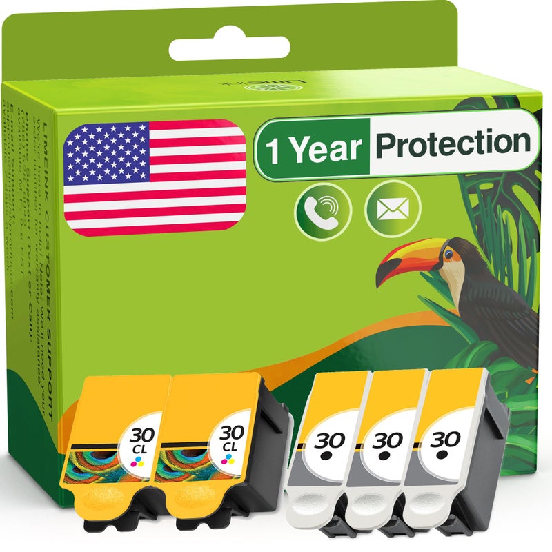 Limeink Compatible Ink Cartridge Replacement for Kodak 30XL ESP: 3.2, C110, C310, C315 Office 2150, Office 2170, Hero 3.1, Hero 5.1 Series Printers 1550532 1341080 30 XL (3 Black, 2 Color) - Image 1